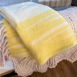 Yellow and White Striped Throw Blanket